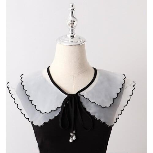 Women Mesh Double Layer Fake Collar White False Collar Neck Shawl Wrap Detachable Lapel Shirt Collar Female Clothes Accessories