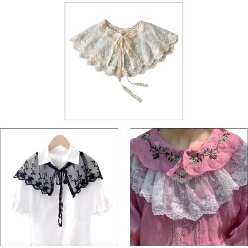 Women Sweet Hollow Out Crochet False Collar Shawl Wrap Embroidery Floral Lace Bridal Shrug Bolero Cape Shoulder Cover