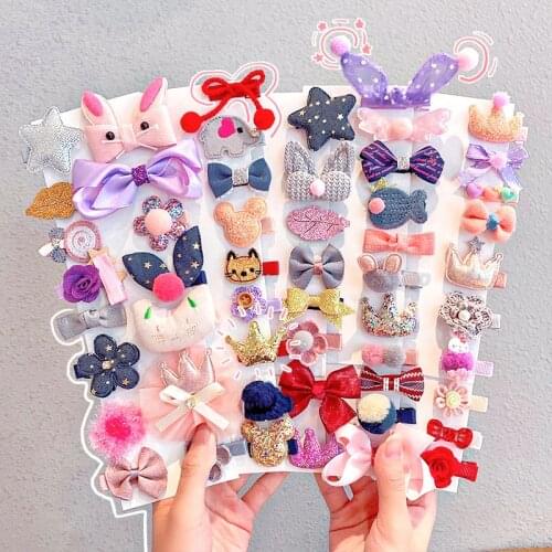 18/Pcs/Set Children Hair Clip Set Baby Head flower Fabric Bow Barrettes Hair clips Girls Elastic Hair Headband Headdress Gift