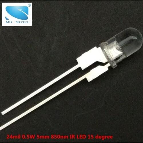 2pcs/lot 5mm 0.5W 850nm IR LED Infrared Light Emitting Diode High Power 24mil chip 15 degree viewing angle