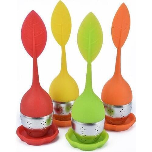 200PC Creative 304 Stainless Steel Tea Strainers Leaf Silicone Tea Infuser Withe Food Grade Make Tea Bag Filter Tea Accessories