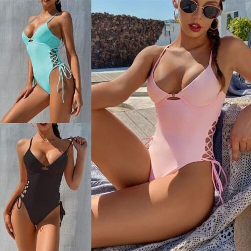 2021 one piece Black bandage swimming suit beachwear pink bikini Sexy lady white swimwear High waist biquini Bathing suits woman