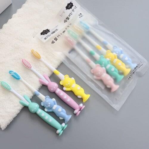4Pcs/set Cute Cartoon Toothbrush for Children Bamboo Charcoal Short Handle Childrens Toothbrush Baby Teeth Care