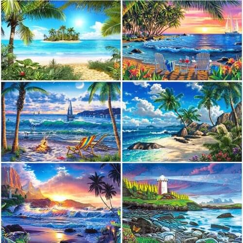 5D Diy Diamond Painting Cross Stitch Kit Diamond Mosaic Embroidery Landscape Seaside Picture 3D Painting Full Round Decor Gift