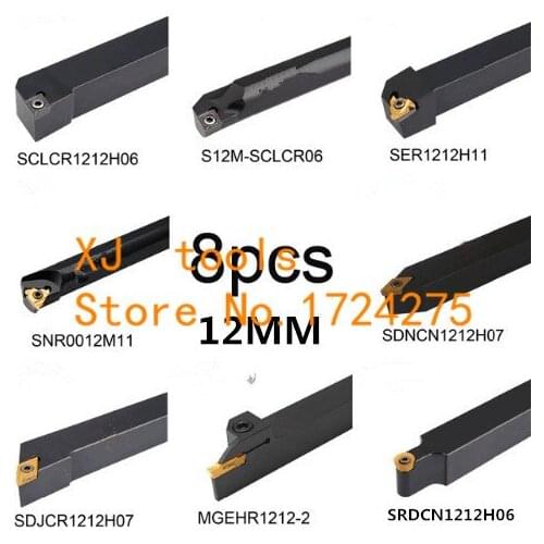 8Pcs SCLCR1212H06/S12M-SCLCR06/SER1212H11/SNR0012M11/SDNCN1212H07/SDJCR1212H07/MGEHR1212-2/SRDCN1212H06 Lathe CNC turning tool