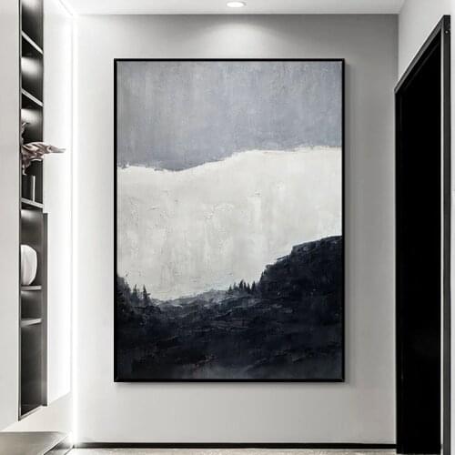 Handmade Abstract Oil Painting Wall Art Modern Minimalist Black and White Picture Canvas Home Decor For Living Room No Frame