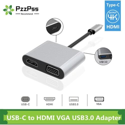 PzzPss USB C 4k Type c to Adapter VGA USB3.0 HDMI Audio video Converter PD 87W Fast charger For Macbook Pro Samsung S9 S10 Phone