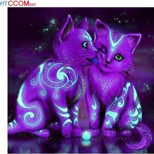 Full Square & round Drill 5D DIY Diamond Painting "purple cat" 3D Embroidery Cross Stitch Mosaic Set Home Decor Gift