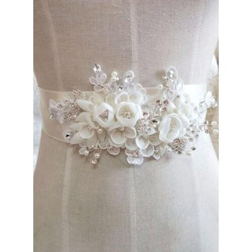 Rhinestone Crystal Applique With 3D Flowers For Bridal Accessories Headwear Wedding Dress Sash Haute Couture Costume Decor