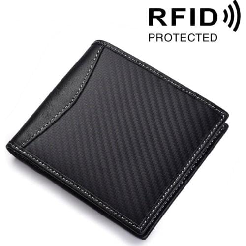 100% Genuine Leather Wallet Fashion carbon fibre Short Bifold Men Wallet Casual Men Wallets With Coin Pocket Purses Male Wallet