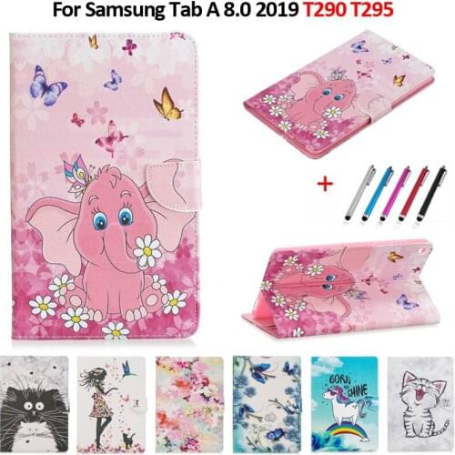Kawaii Unicorn Cat Flower Painted Tablet Case For Coque Samsung Tab A 8.0 2019 Leather Cover For Galaxy Tab A 8.0 2019 T290 T295
