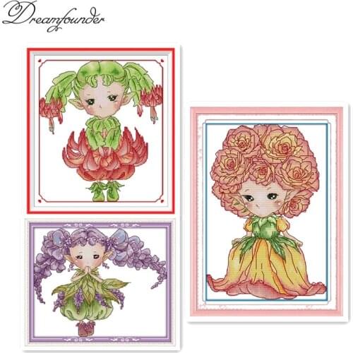 Flower elf of Christmas cactus cross stitch kit 14ct 11ct pre stamped print canvas stitches embroidery DIY handmade needlework