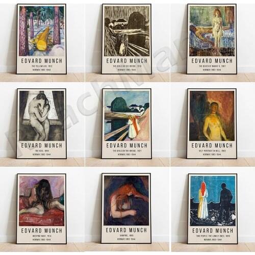 Edward Munch-Scream-Kiss, Girl on the Bridge-Vintage Painting Edward Munch Exhibition Poster Printing, Art Lovers Art Deco Canva