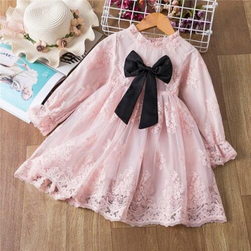 Elegant Dress for Girls Princess Dress Long Sleeve Knitting Autumn Clothes With Pocket Girls Birthday Dress Kids Pink Party Gown