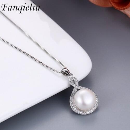 Fanqieliu 925 Sterling Silver Chokers Necklaces Pearl Jewelry With Crystals Pendant Necklace For Women FQL21159