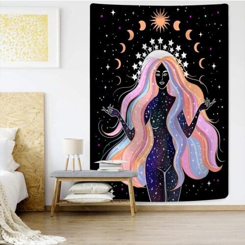 Indian Moon Phase Girl Mandala Tapestry Psychedelic Boho decor macrame Wall Hanging Tapestry Blanket Home Decoration for Bedroom