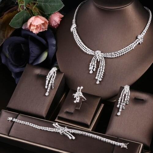 Jankelly Nigeria 4pcs Bridal Zirconia Jewelry Sets For Women Party, Luxury Dubai Nigeria CZ Crystal Wedding Jewelry Sets