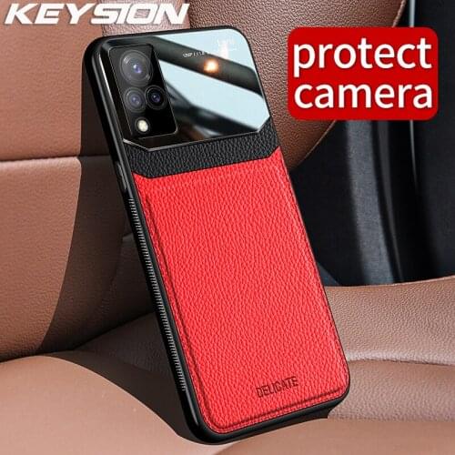 KEYSION Fashion Case for VIVO V21 5G V20 Pro V20 SE Y20sG Y12S Y30 Y50 Leather Glass Shockproof Phone Back Cover for IQOO 7 5G