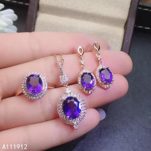 KJJEAXCMY fine jewelry Amethyst 925 sterling silver women pendant necklace chain earrings ring set popular