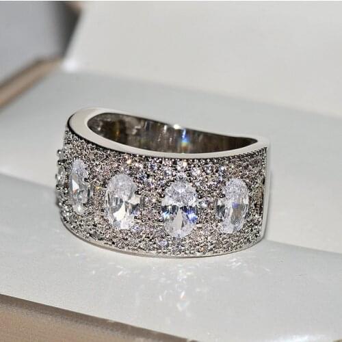 Cute Big Silver Color Rings with pink Zircon Stone for Women Fashion Jewelry Wedding Engagement Ring 2019 New