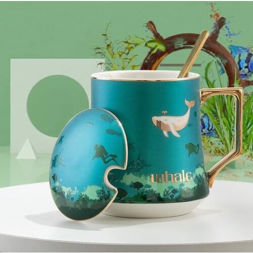Ceramic Coffee Cup Lid Spoon Set Creative Dolphin Mug Set Ceramic Tea Cup Tea Set Household Afternoon Tea Cup With Lid, Spoon