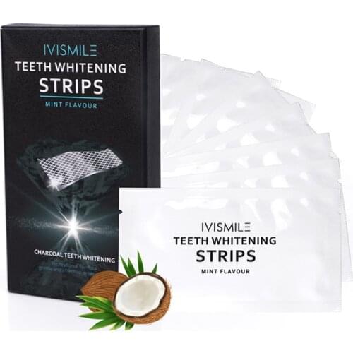 IVISMILE Charcoal Teeth Whitening Strips Stain Removal Oral Hygiene Clean Double Elastic Dental Bleaching Stickers 28Pcs/14Pairs