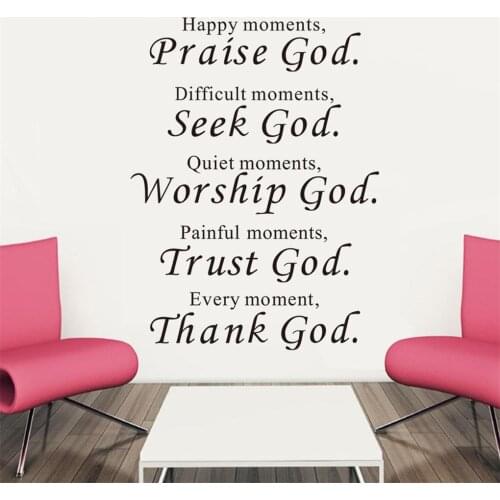 Bible Wall Stickers Home Decor Praise Seek Worship Trust Thank God Quotes Christian Bless Proverbs PVC Decals Living Room Mural