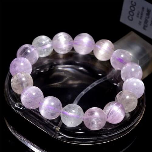 Genuine Natural Purple Kunzite Quartz Crystal Bracelet 11mm 10mm 9mm 8mm 7mm Clear Round Beads Kunzite Bracelet Cat Eye AAAAAA