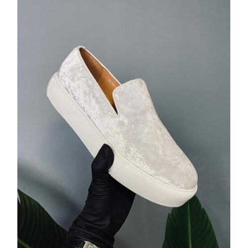 New fashion white loafers slip on increase men shoes suede leather shoes for men casual shoes