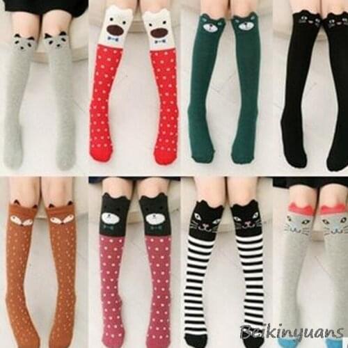New Spring and Autumn Baby Girl Child Long Socks Tube Over Knee Socks Cotton Cartoon Straight Socks