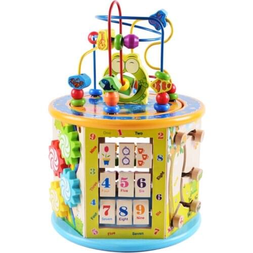 Montessori Early Childhood Learning Educationa Toy Multi-Function Six-Sided Large Round Bead Treasure Box Puzzle Beaded Math Toy