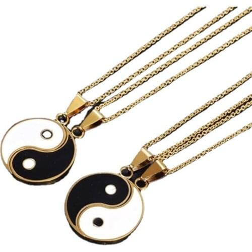 2Pcs Tai Chi Necklace Alloy Yin Yang Pendant Puzzle Piece Necklace Birthday Jewelry Gifts For Couple Or Best Friends