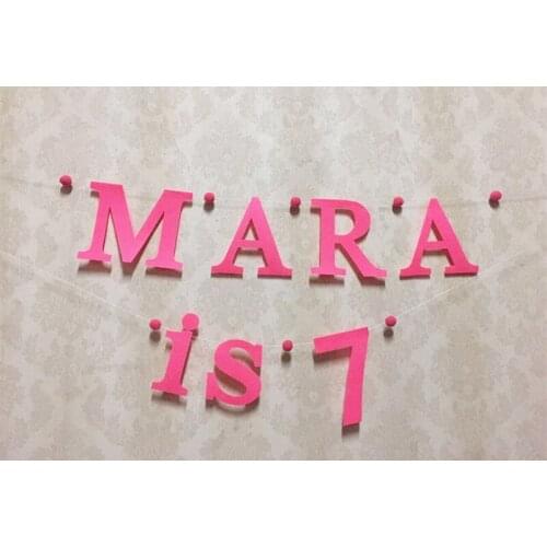 Personalized Kids Name 7 Bunting Girl birthday Party Banner Pom poms Nursery Bedroom Flag Hot Pink Baby Shower Party Decoration