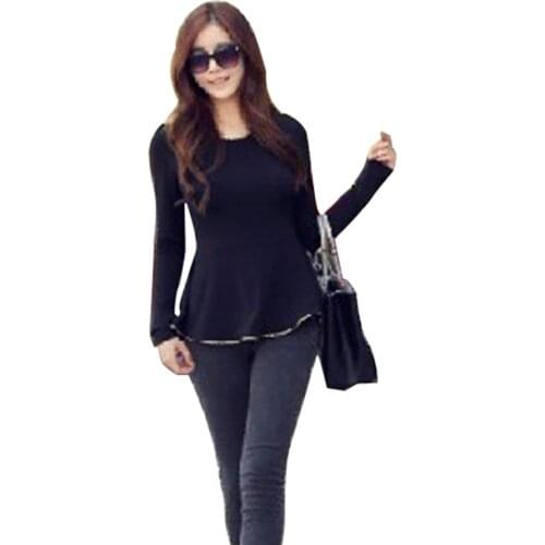 Vestidos New Fashion 2021 New Elegant Sexy Women O-neck Tunic Gold Hem Long Sleeve Fitted Peplum Tops Shirts