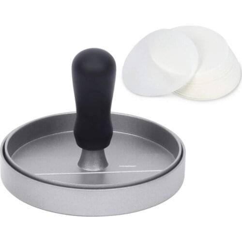 Burger Press with 100 Sheets Wax Paper, Aluminum Non-Stick BBQ Patty Mold with Detachable Handle,Meat Beef Hamburger