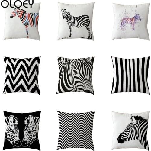 Simple Watercolor Style Pillowcase Black and White Zebra Stripes Home Bedroom Gift Decoration Polyester Peach Skin Pillowcase