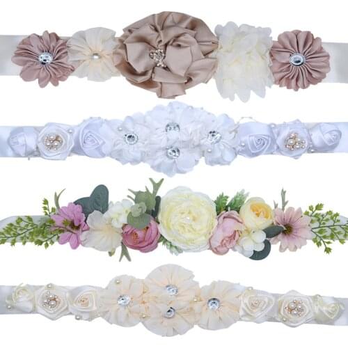 Bridal Belts with Handmade Flowers Crystals Bridal Wedding Accessories Belts for Women Wedding Dress Sash Belt of The Bride