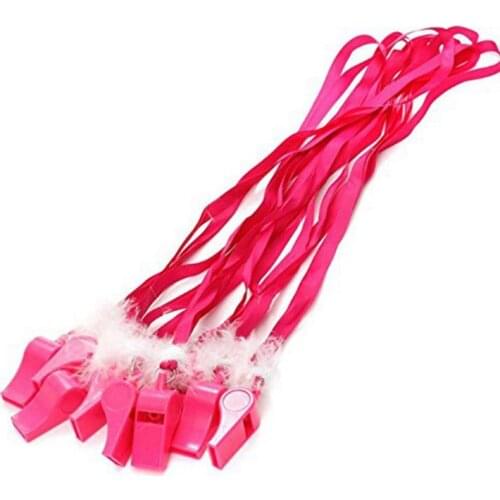 Pink Fluffy feather whistle blowing fun whistle necklace hen party night do accessory stage funny joke noise maker concert cheer