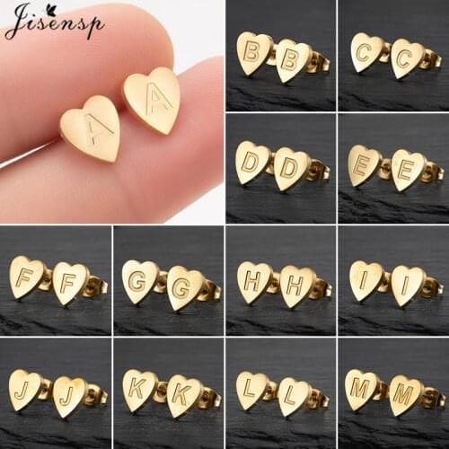 Punk Tiny Heart 26 Letters Stainless Steel Stud Earrings for Women Children Jewelry Cute Alphabet Cartilage Ear Studs Oorbellen