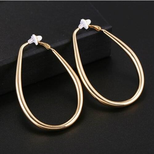 Exaggerate Big Smooth Oval Hoop Clip on Earrings Brincos Simple Party Round Loop Earrings Non Pierced for Women Punk Jewelry