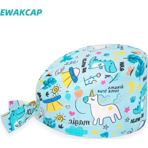 Cotton Scrub Caps Working Uniform Accessories Anime Printed Tieback Lab Beauty Salon Hats Nurses Dental Surgicals Cap Women Men