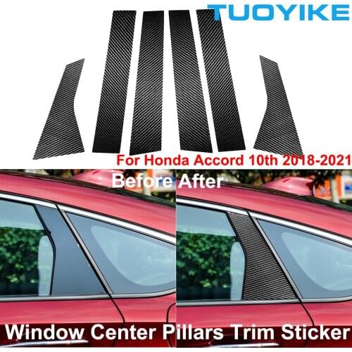 Car Styling Exterior Real Carbon Fiber Window Central B/C-Pillars Moulding Cover Trim Sticker For Honda Accord 10th 2018-2021