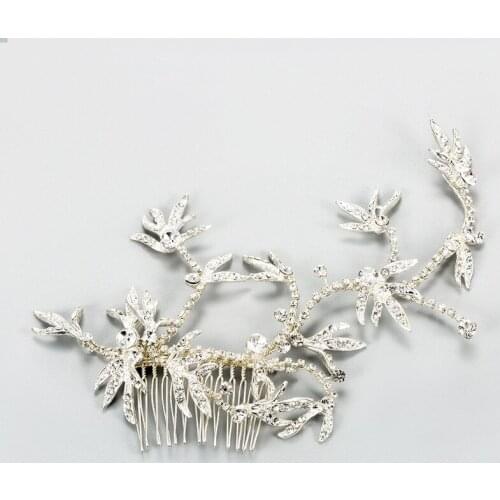 Silver color Rhinestone Leaf Wedding Hair Comb Bridal Hair Accessories Jewelry Handmade Women Headpiece