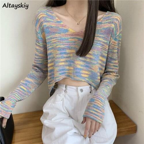 Sweaters Women Chic Colorful Fashion Harajuku Stylish High Street Slim Lady Streetwear Lovely Korean Sexy Popular Teens Knitwear