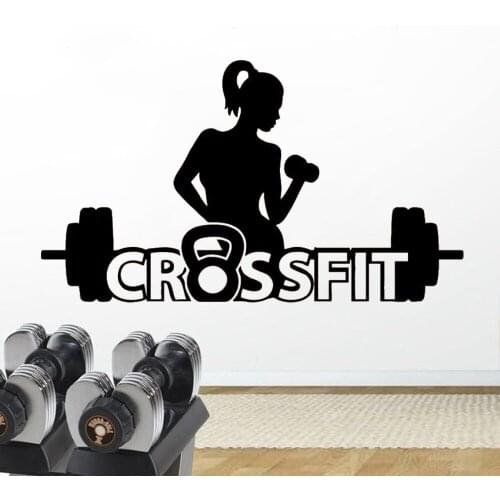 Vinyl Wall Stickers Decor Crossfit Bodybuilding Fitness Center Sport Gym Fit Powerlifting Dumbbell Gymnastics Decals DW20643