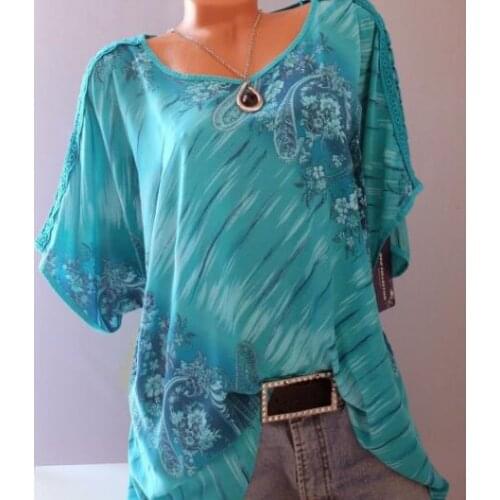 30pcs/lot bohemian style woman print chiffon blouse female o-neck floral top