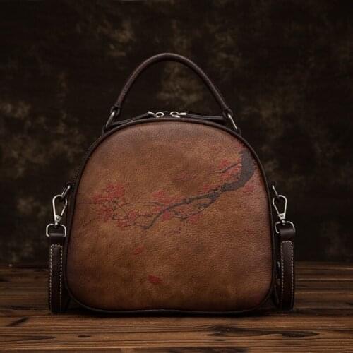 YourSeason Genuine Leather Ladies 2021 Plum Flower Printed Handbags Cowhide Shoulder Crossbody Female Retro Handmade Bags