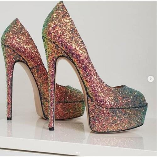 Moraima Snc Bling Bling Glitter Embellished High Heel Shoes Woman Peep Toe Platform Pumps Ladies Slip on Party Wedding Heels