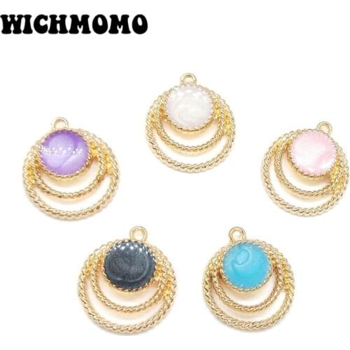 2019 New Fashion 10pieces 21mm Zinc Alloy Gold Drop Oil Lovely Moon Stars Charms for DIY Necklaces Bracelets Jewelry Accessories
