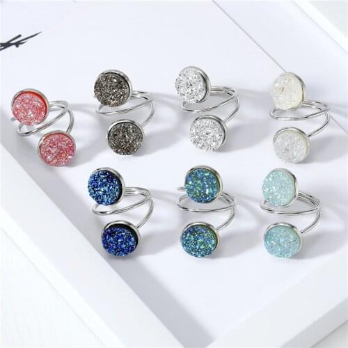 2020 New Adjustable Ring Druzy Resin Rings Round Drusy Geode Quartz Snake Rings For Women Jewellery Brincos R15